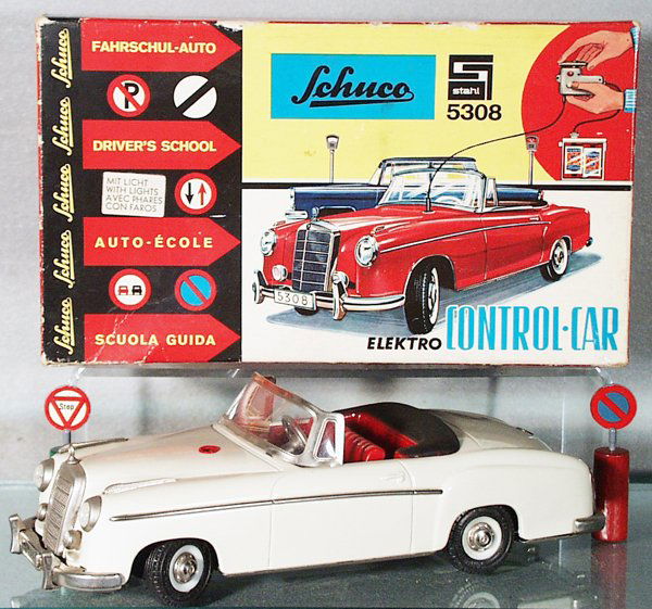 SCHUCO 5508 ELEKTRO CONTROL CAR: white Mercedes 220S Convertible, w/instructions & accessories, orig box minor wear, C8-9.