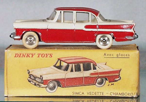 FRENCH DINKY 24K SIMCA CHAMBORD: red & white, orig box worn & has paint spots, C6-7.