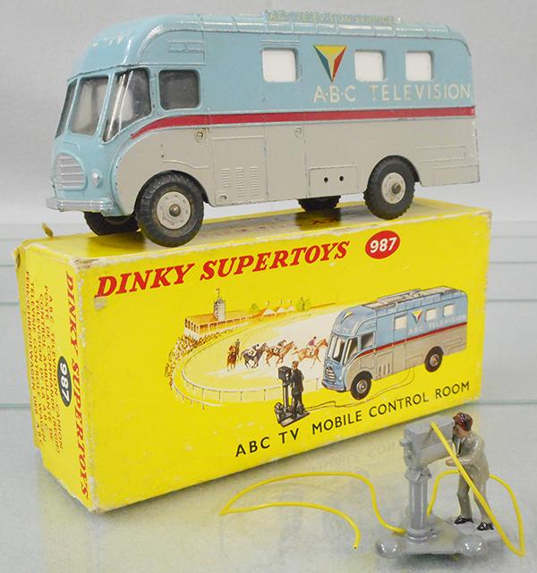 DINKY 987 ABC TV VAN: blue & gray, w/camera & operator, minor decal wear, orig box, C6-7.