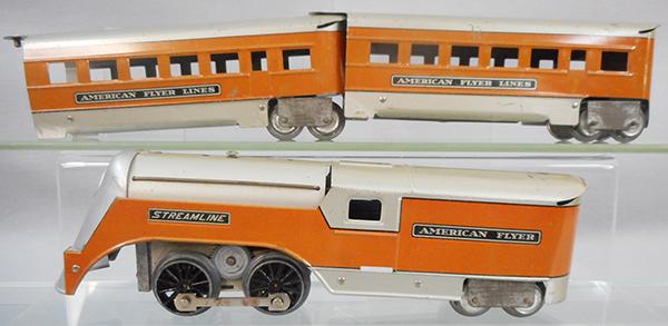 AMERICAN FLYER 960 MINNEHAHA TRAIN SET: O ga, 561 electric loco/tender, 2 coaches, orange & silver, C6-7.