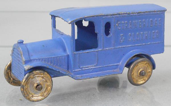 TOOTSIETOY 4630 STRAWBRIDGE & CLOTHIER VAN: blue, both fender tips chipped off, C7-8.