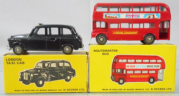 2 BUDGIE VEHICLES: 101 London Taxi Cab, 236 Routemaster Bus, orig boxes minor wear, C8-9.
