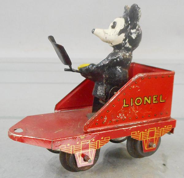 LIONEL MICKEY MOUSE STOKER TENDER: O ga, litho tin w/composition figure, working, C6-7.