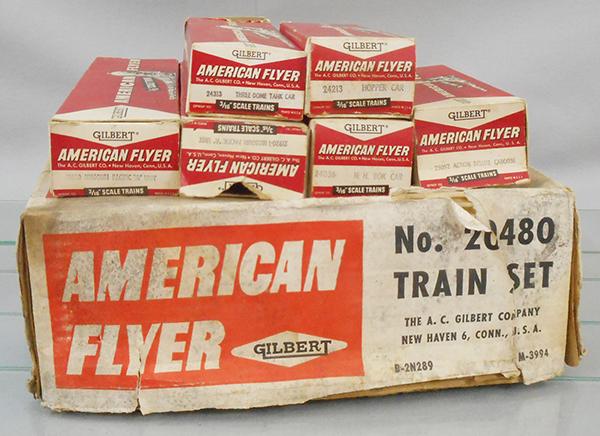 AMERICAN FLYER 20480 ORIGINAL BOXES: S ga, 6 orig boxes, 1 is incomplete, orig set box worn, all are empty, C5-6.