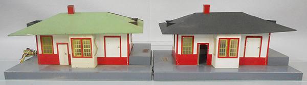 2 AMERICAN FLYER MYSTIC STATIONS: S ga, 755 talking station, w/tone arm speaker, missing turntable & record, 589 station, C6-7.