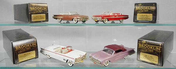 4 BROOKLIN AUTOS: BRK-61 1960 Chevrolet, BRK-44 1961 Chevrolet, BRK-57 1960 Lincoln, BRK-37 1960 Ford, orig boxes & inserts, C9.