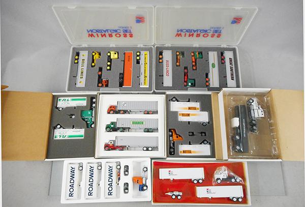 8 WINROSS TRACTOR TRAILER SETS: all different, orig boxes & inserts minor wear, C9-10.