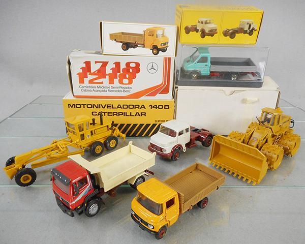 OLD CARS & SUPER MINI VEHICLES: Old Cars Fiat Atlas Bulldozer, Iveco Pick Up, Super Mini 140B Scraper, 1924A Mercedes Tractor, Mercedes Pick Up, Mercedes Dump, orig boxes minor wear, C7-9.