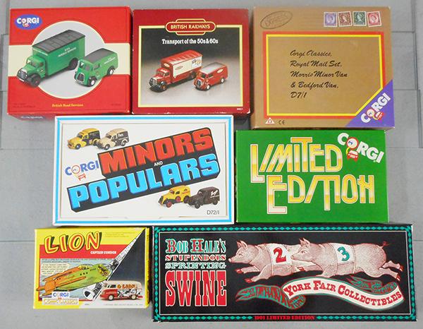 7 CORGI SETS: 96961, 97200, D72/1, C91, D46/1, Royal Mail Set, York Fair Set, orig boxes & inserts minor wear, C8-9.