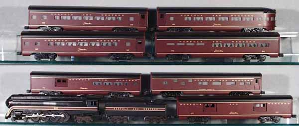 LIONEL N&W TRAIN SET: O ga, 18040 Loco & Tender, w/cars 19139, 19141, Sussex County Roomette, 19141, 19142, 19143, 19144, C7-8.