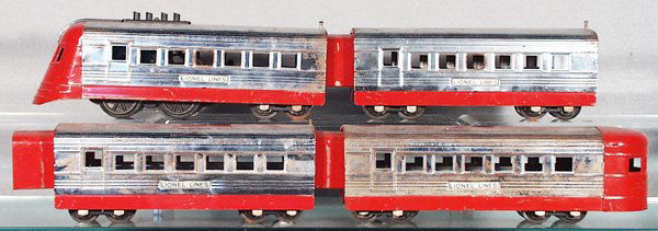 LIONEL TRAIN SET: O ga, 1700 Loco, 2 #1701 Coaches, 1702 obsv, some surface oxidation on chrome, overall C4-5.