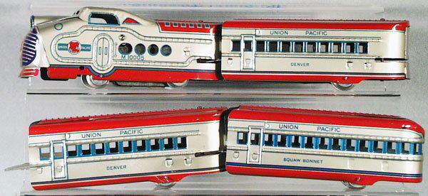 MARX 7654 UP TRAIN SET: O ga, litho tin electric Loco w/3 Coaches, track & transformer, orig box & inserts, C8.