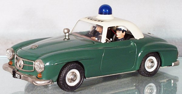 SCHUCO 5509 ELEKTRO RAZZIA AUTO: Mercedes 190SL Police Car, litho tin, not working, C7-8.
