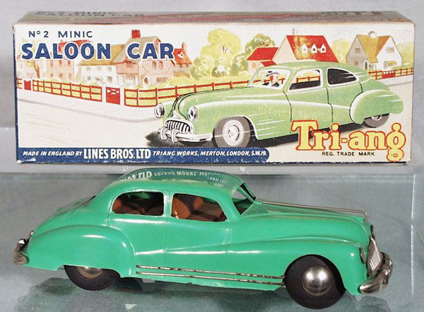MINIC #2 BUICK SALOON CAR: plastic, green, 7 in long, windup working, orig box, C8.