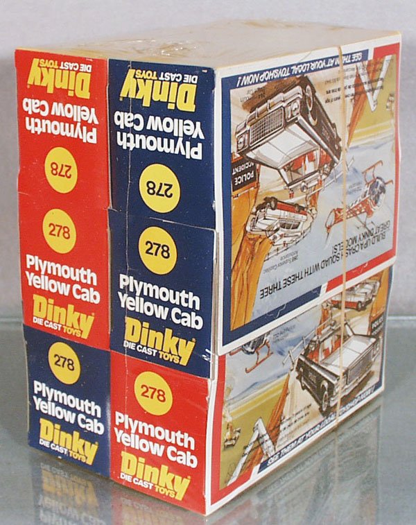 6 DINKY 278 PLYMOUTH YELLOW CABS: all 6 sealed in shrinkwrap, orig boxes, C10.