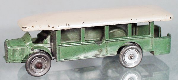 AR RENAULT PARIS BUS: French, 1930's, die cast, green w/cream tin roof, 3 3/4 in long, C5-6.