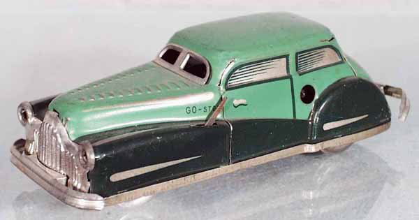 JOUSTRA AUTO: French, lithographed tin, windup working, 2-tone green, 5 1/2 in long, C7.