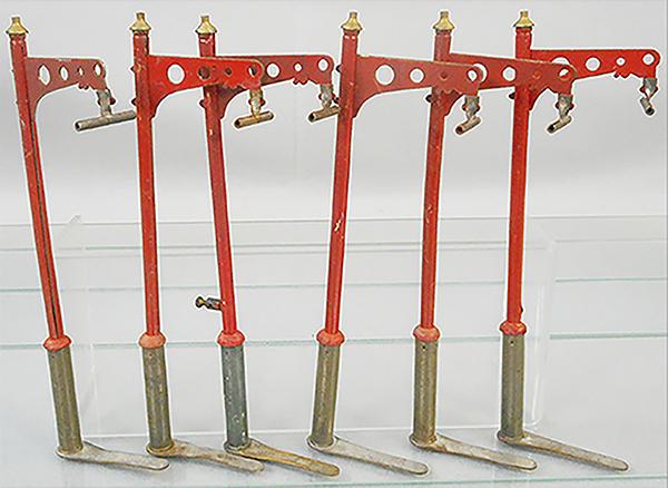 6 ISSAMEYER TROLLEY POLES: handpainted tin, 8 in tall, C8.