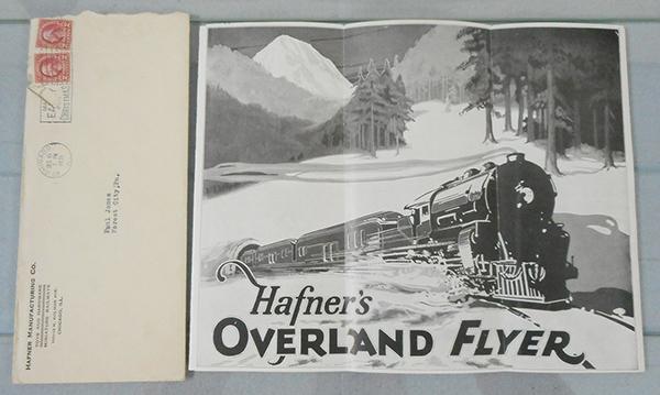 HAFNER TRAIN CATALOG: 1931, w/mailing envelope, dated 12/31, folded, C8.
