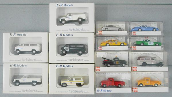 60 BUSCH VEHICLES: HO ga, some duplicates, factory sealed in orig boxes, C10.