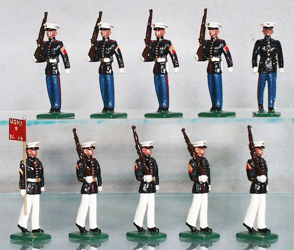 2 MARTIN RITCHIE SETS: 122 Marines w/Guidon, 5 pieces; 102 US Marine Corps, 5 pieces, orig boxes & inserts, C9-10.