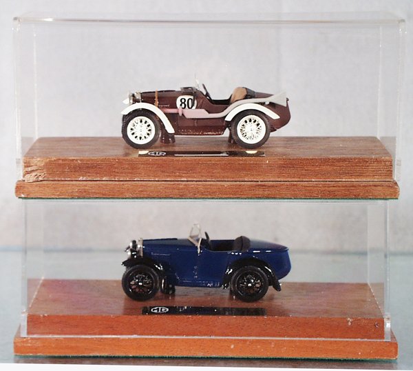 2 RAE MG AUTOS: die cast, 1930 MG M-Type, 1930 MG M-Type, in plexiglass & wood display cases, C9.
