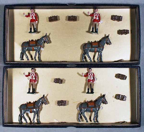 2 BLENHEIM E2 AMMUNITION, MULES & HANDLERS: 8 pieces each, orig boxes & inserts, C8-9.