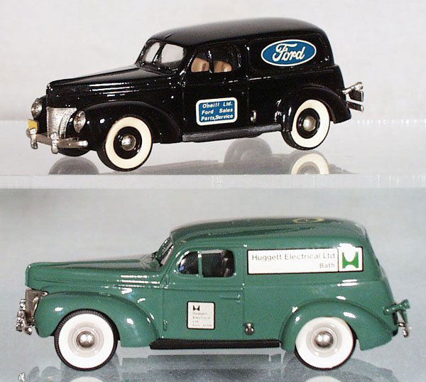2 BROOKLIN #9 1940 FORD DELIVERY SEDANS: Ford & Huggett Electrical, orig boxes some wear, C9-10.