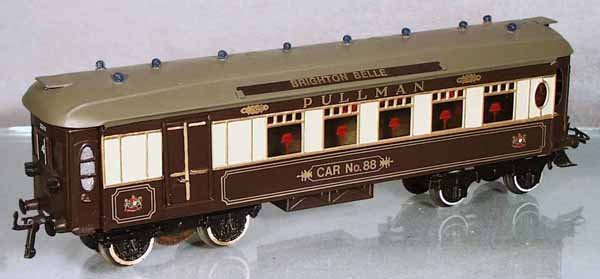HORNBY BRIGHTON BELLE TRAIN SET: O ga, 88 power Car, 89 coach, Doris coach, professionally restored, C9.