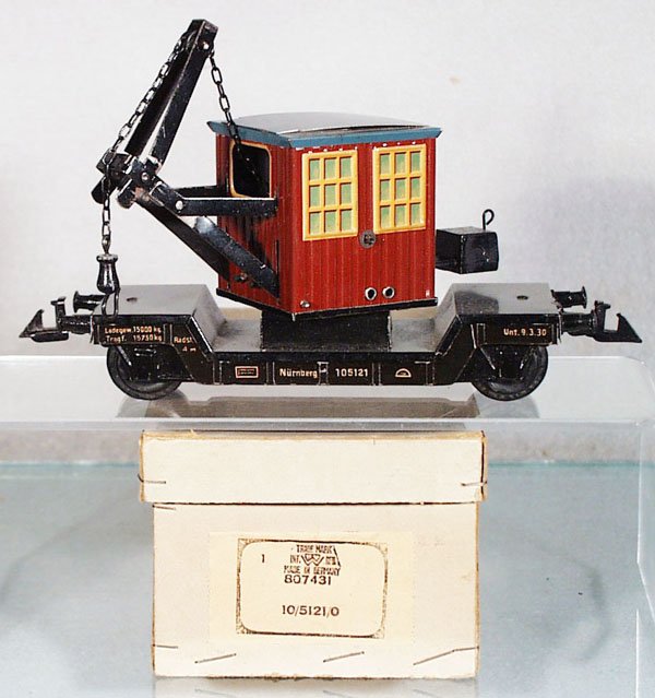BING 10/5121/0 CRANE CAR: O ga, litho tin, orig box, C8.