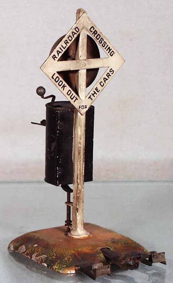 BING RINGING SIGNAL: handpainted tin, clockwork working, some paint chipping, 7 1/4 in tall, C6.