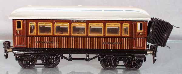 MARKLIN 1886/0 MITROPA SCHLAFWAGEN: O ga, handpainted tin, w/orig lighting kit & bellows, C7.