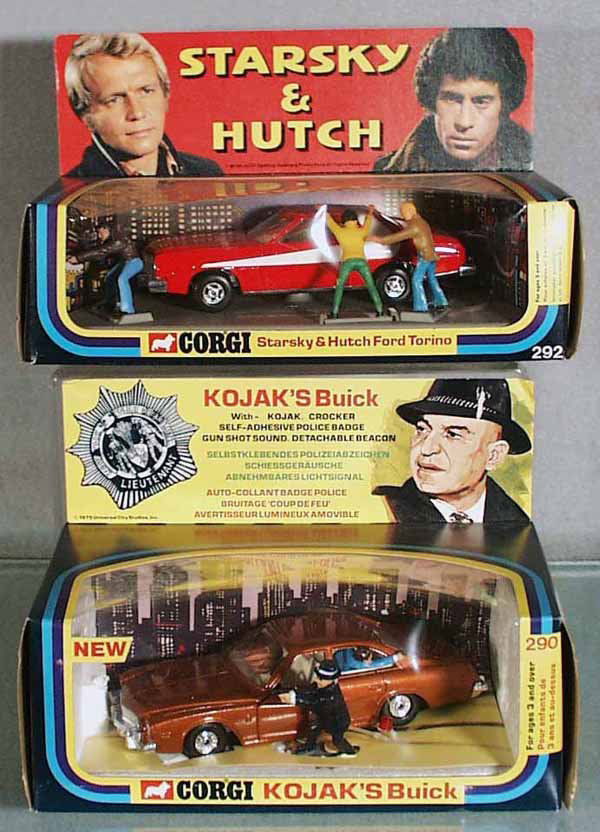 2 CORGI TV SHOW CARS: 292-A1 Starsky & Hutch Gran Torino, 290-A1 Kojak Buick, orig boxes, Kojak's has some wear, C9.