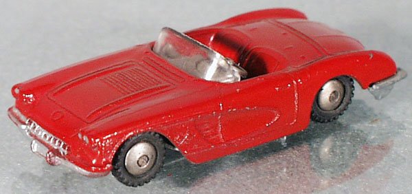 HUBLEY REAL TOYS 58 CORVETTE: die cast, red, 2 3/4 in long, 1961 issue only, C8.