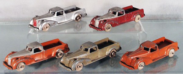 5 HUBLEY 439 PACKARD TRUCKS: die cast, w/litho tin chassis, each 5 1/2 in long, C3-4.