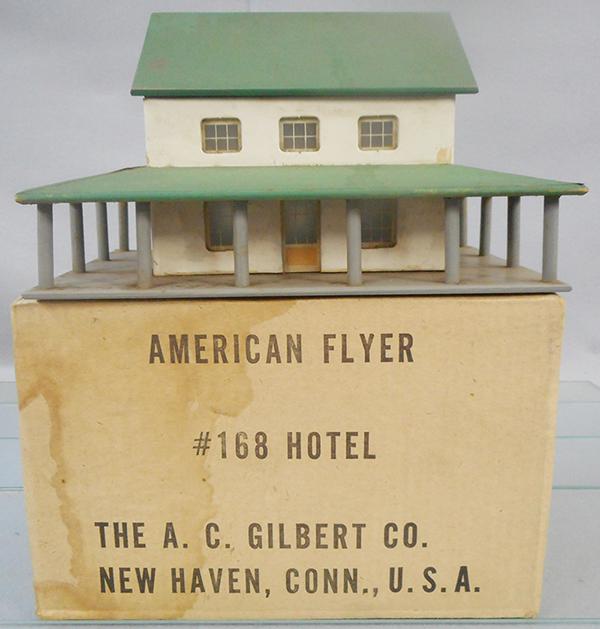 AMERICAN FLYER 168 HOTEL: S ga, dirty, orig box minor wear, C7-8.