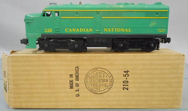 LIONEL 228P CANADIAN PACIFIC ALCO: O ga, body has random thin paint spots, looks unrun, w/directions, orig box & inserts, C9.