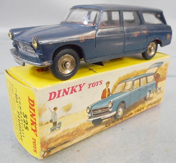 FRENCH DINKY 525 PEUGEOT 404 BREAK: dark blue, w/4 oxidation spots, orig box minor wear, C7.