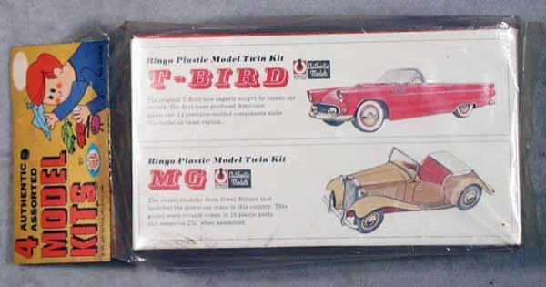 IDEAL 3249-0 SET OF 4 MODEL KITS: plastic, includes kits for a T-Bird, an MG, a P-51 Airplane & F-86 Jet, set is still sealed in orig packaging, C10.