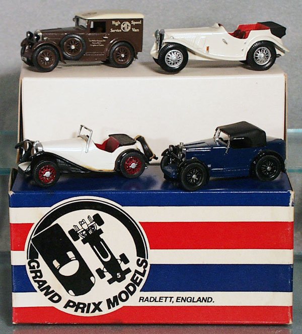 4 MG MODELS: die cast, Abingdon Classics High Speed Van; unmarked Open 4-Seat Tourer; Grand Prix Models 1933 J2; Motor Kits 1930 Midget, 2 orig boxes only, C8-9.