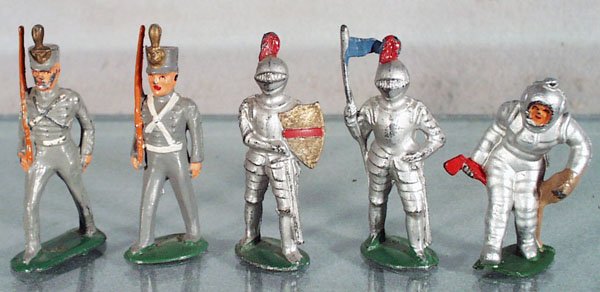 5 BARCLAY FIGURES: B139, base broken & repainted, B155, B156, B36, B38, C6-8.