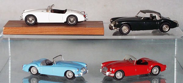 4 MGA MODELS: die cast, DAM MGA 1500, windshield loose, glue marks on boot, Abingdon Classics MGA's w/top, 2 Ace Models MGA's, 1 orig box only, C8-9.
