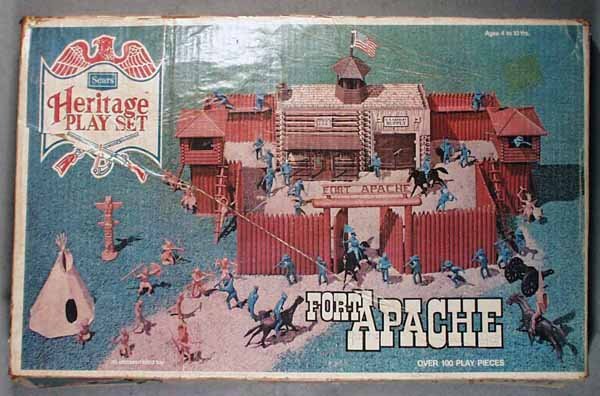 MARX SEARS HERITAGE 7959093C FORT APACHE PLAY SET: all pieces shown in photo, 14" by 4 1/2" by 23", orig box & inserts worn, C8-9.