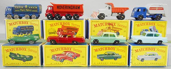 MATCHBOX VEHICLES: 10C2, 17D1, 16C2, 15C2, 41A2, 53B3, 29B3, 7B3, orig boxes minor wear, C7-9.