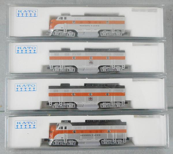 KATO WESTERN PACIFIC DIESELS: N ga, 2 #176-1203 F3-A, 2 #176-1208 Fe-B, orig boxes & inserts, C9.