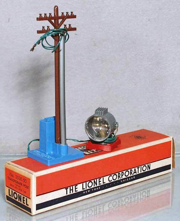 LIONEL 3530-50 TRANSFORMER POLE: O ga, separate sale item, w/blue pole base, orig box minor wear, C9.
