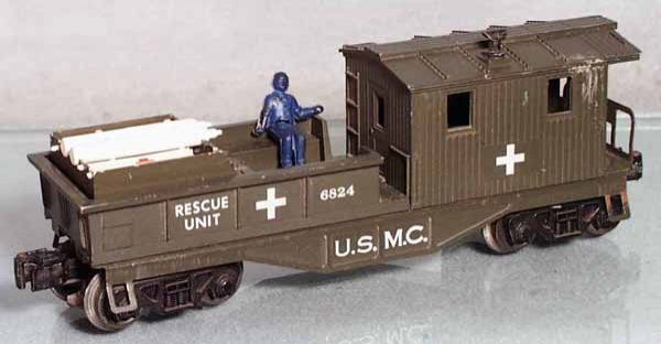 LIONEL 6824 USMC WORK CABOOSE: O ga, stretchers have 5 broken handles, C5-6.