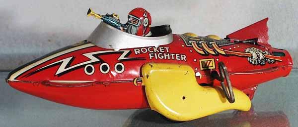 MARX ROCKET FIGHTER: litho tin, clockwork working, 12" long, C5-6.