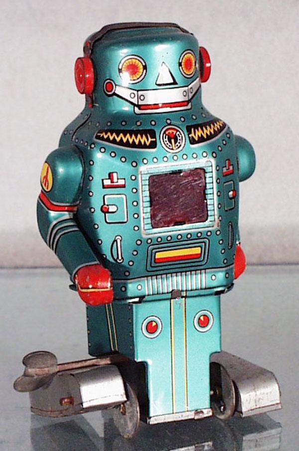 N of JAPAN MIGHTY ROBOT: litho tin, clockwork working, 5 1/4" tall, C6-7.