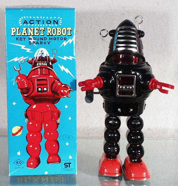 PLANET ROBOT: litho tin & plastic, windup working, 8 1/2" long, orig box, C9.